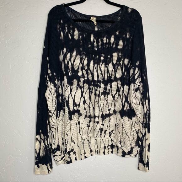 XCVI Blue + Cream Tie Die Mesh Fishnet Lagenlook Sweater Medium - Picture 11 of 11